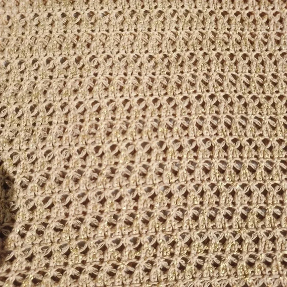 Chicos Light Brown/Gold Glittered Open Knit Sweater Size 1 - Picture 9 of 9